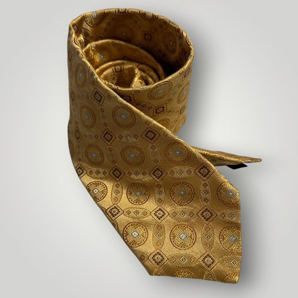 ROBERT TALBOTT Tie Silk Tie Geometric 100% Silk Necktie Made in USA Tan/Yellow